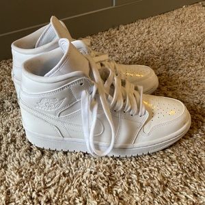 Triple white patten leather jordan 1s